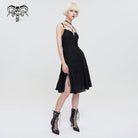DEVIL FASHION Women's Punk Stappy Plunging Side Slit Slip Dress