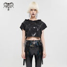 DEVIL FASHION Women's Punk Strap Splice Asymmetric Short Sleeved Crop Top