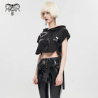 DEVIL FASHION Women's Punk Strap Splice Asymmetric Short Sleeved Crop Top