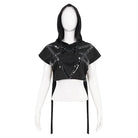DEVIL FASHION Women's Punk Strap Splice Asymmetric Short Sleeved Crop Top