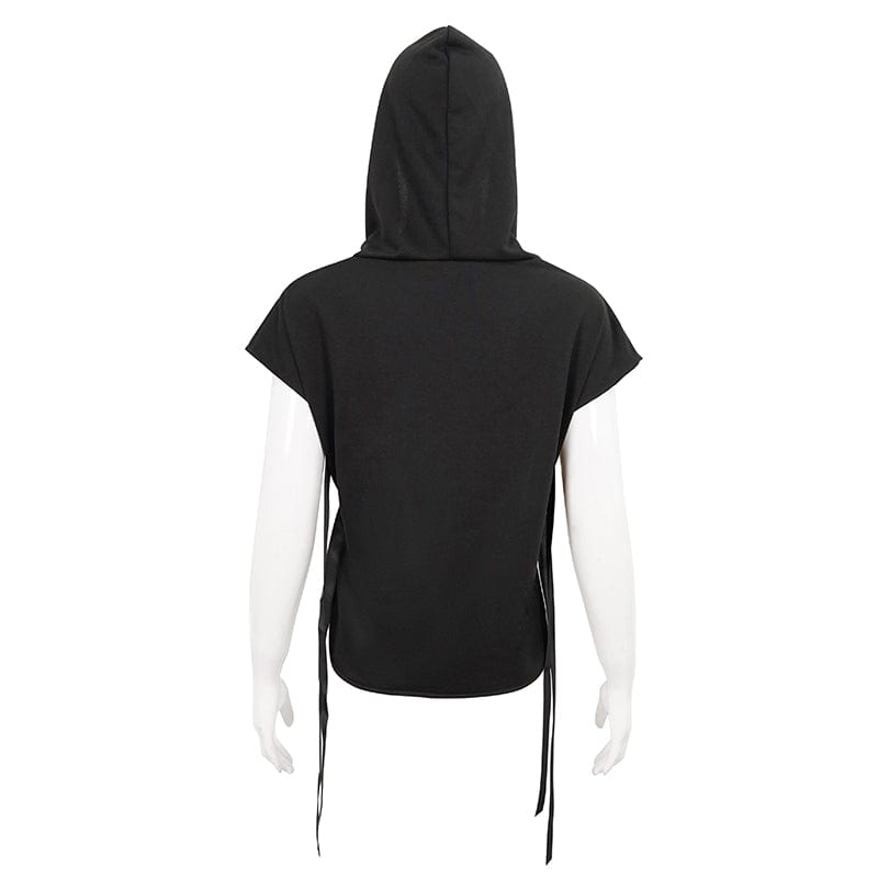 DEVIL FASHION Women's Punk Strap Splice Asymmetric Short Sleeved Crop Top