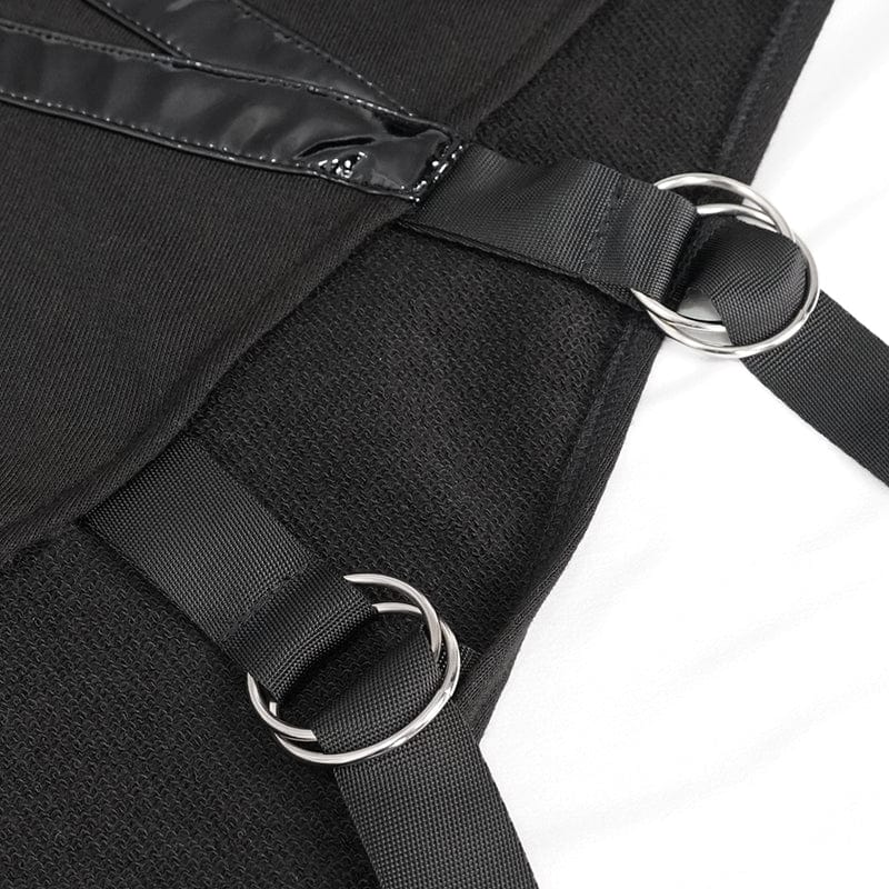 DEVIL FASHION Women's Punk Strap Splice Asymmetric Short Sleeved Crop Top