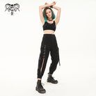 DEVIL FASHION Women's Punk Strappy Big-pocket Jogger Pants