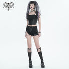 DEVIL FASHION Women's Punk Strappy Irregular Ripped Shorts