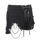 DEVIL FASHION Women's Punk Strappy Irregular Ripped Shorts