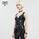 DEVIL FASHION Women's Punk Strappy Plunging Faux Patent Leather Waistcoat