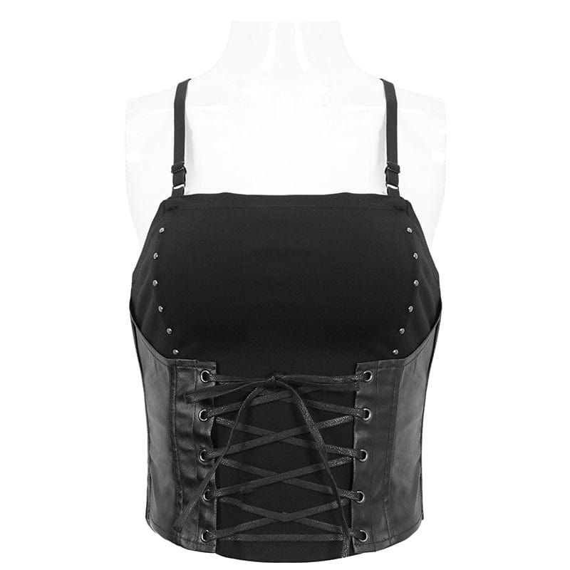 DEVIL FASHION Women's Punk Strappy Splice Tank Top