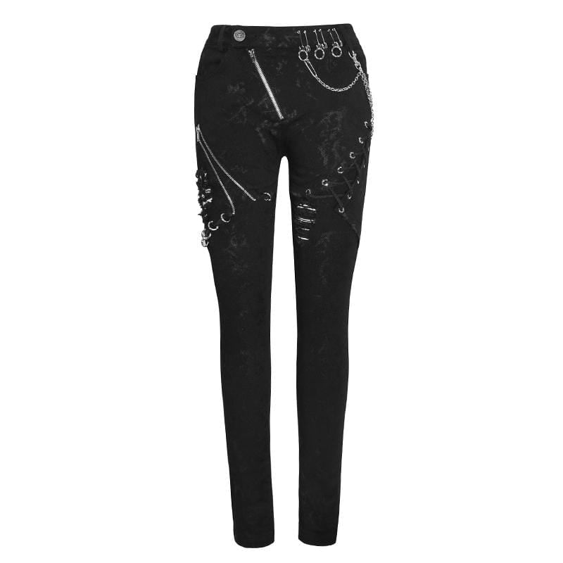 Women's Punk Zip Strappy Chains Pants