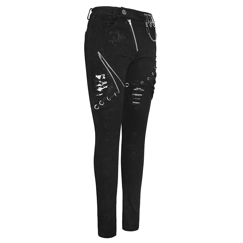 Women's Punk Zip Strappy Chains Pants