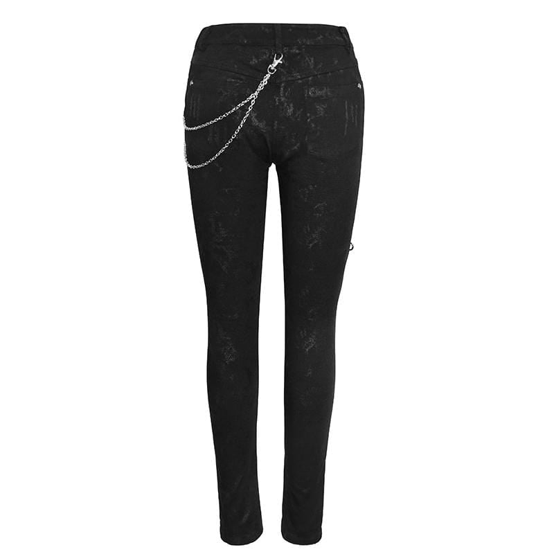 Women's Punk Zip Strappy Chains Pants