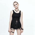 DEVIL FASHION Women's Short Ripped Detailed Punk Tank Tops