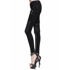 DEVIL FASHION Women's Skinny Punk Pants With Leather Patches