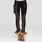 DEVIL FASHION Women's Skinny Punk Pants With Leather Patches