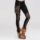 DEVIL FASHION Women's Skinny Punk Pants With Leather Patches
