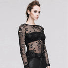 DEVIL FASHION Women's Skull Net Short Goth Top