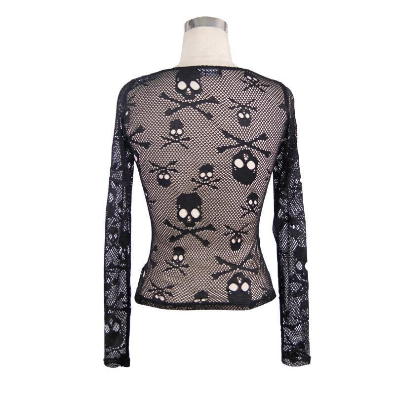 DEVIL FASHION Women's Skull Net Short Goth Top