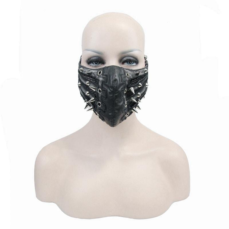 DEVIL FASHION Women's Spikey Leather Face Mask