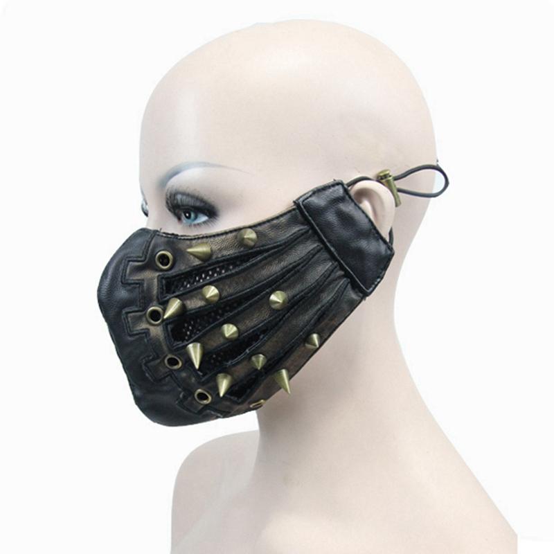 DEVIL FASHION Women's Spikey Leather Face Mask