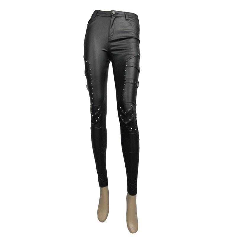 DEVIL FASHION Women's Studded Punk Pants