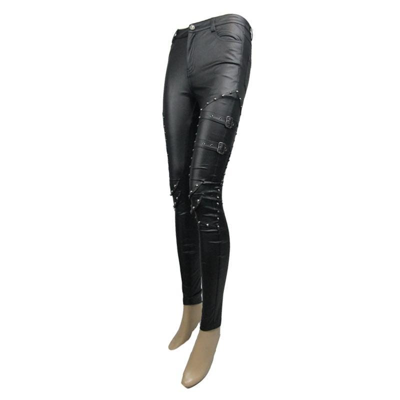 DEVIL FASHION Women's Studded Punk Pants