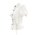 Women's Vintage Lentern Sleeve Lace-up Ivory Shirts