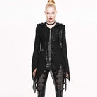 DEVIL FASHION Women's Vintage Punk Hooded Top With Leather details