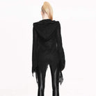 DEVIL FASHION Women's Vintage Punk Hooded Top With Leather details