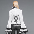 DEVIL FASHION Women's Vintage Short Ruffled Top With Trumpet Sleeves