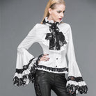 DEVIL FASHION Women's Vintage Short Ruffled Top With Trumpet Sleeves