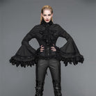 DEVIL FASHION Women's Vintage Short Ruffled Top With Trumpet Sleeves