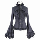 DEVIL FASHION Women's Vintage Short Ruffled Top With Trumpet Sleeves