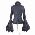 DEVIL FASHION Women's Vintage Short Ruffled Top With Trumpet Sleeves