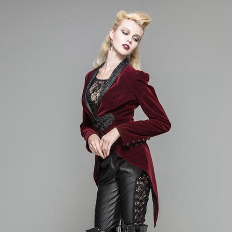 Women's Vintage Velvet Coat with Ruffled Neck