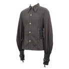 Men's Puff Sleeved Stripes Faux Leather Spliced Shirts