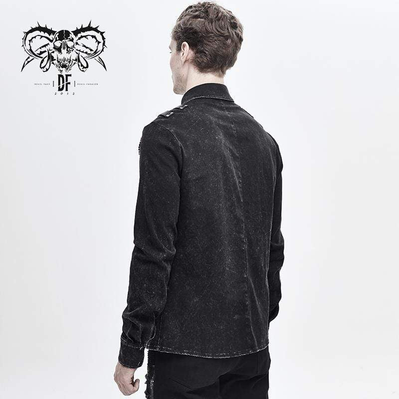 Men's Punk Mesh Applique Harness Denim Shirts