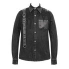 Men's Punk Mesh Applique Harness Denim Shirts