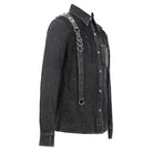 Men's Punk Mesh Applique Harness Denim Shirts