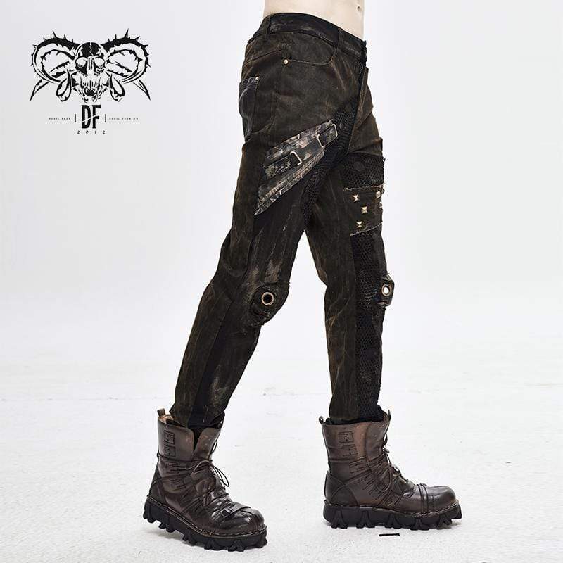 Men's Steampunk Mesh Rivets Eyelets Casual Trousers