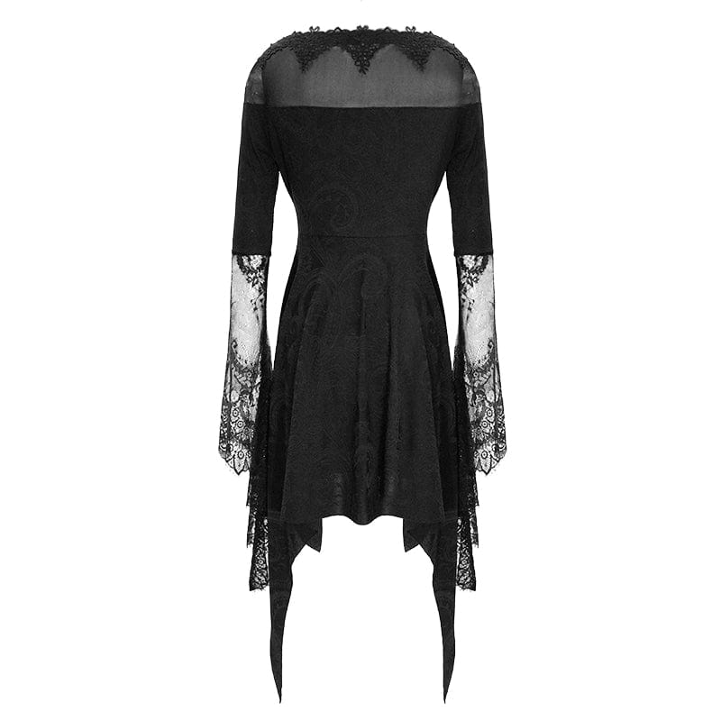 EVA LADY Women's Boat Neck Jacquard Sheer Lace Sleeved Dresses