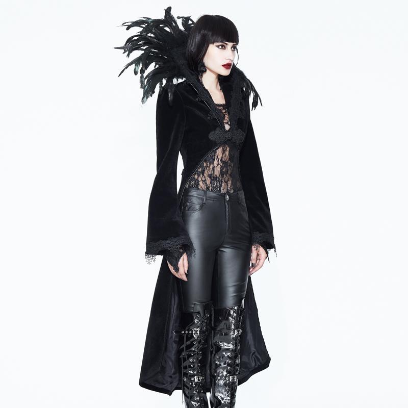 Women's Feathered Collar Gothic Tailcoat