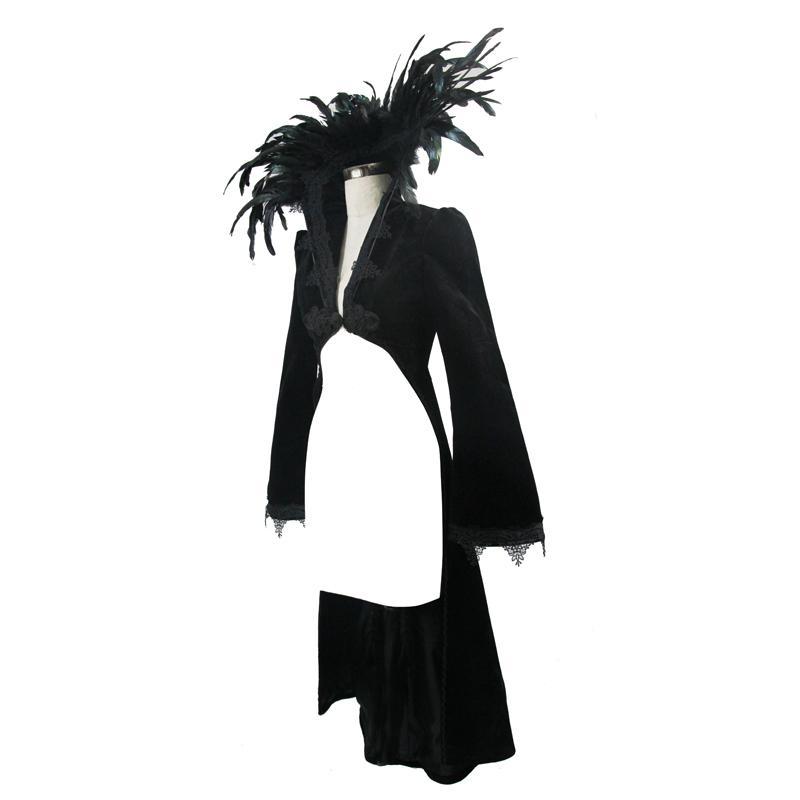 Women's Feathered Collar Gothic Tailcoat