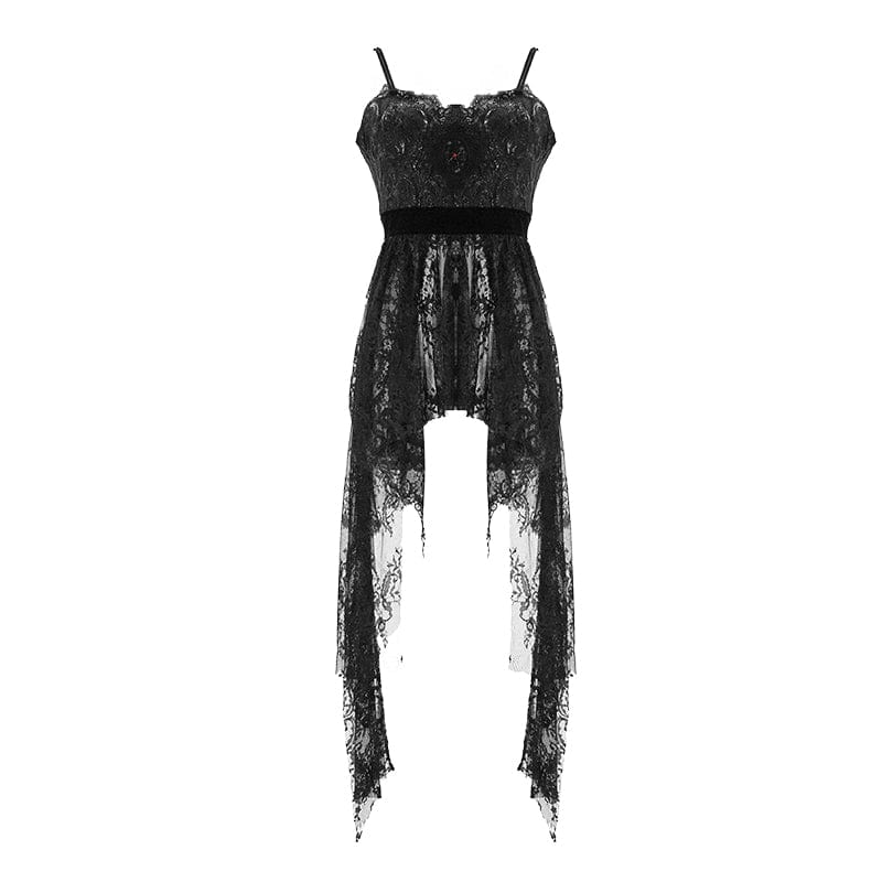 EVA LADY Women's Full Floral Lace Irregular Hem Slip Dresses