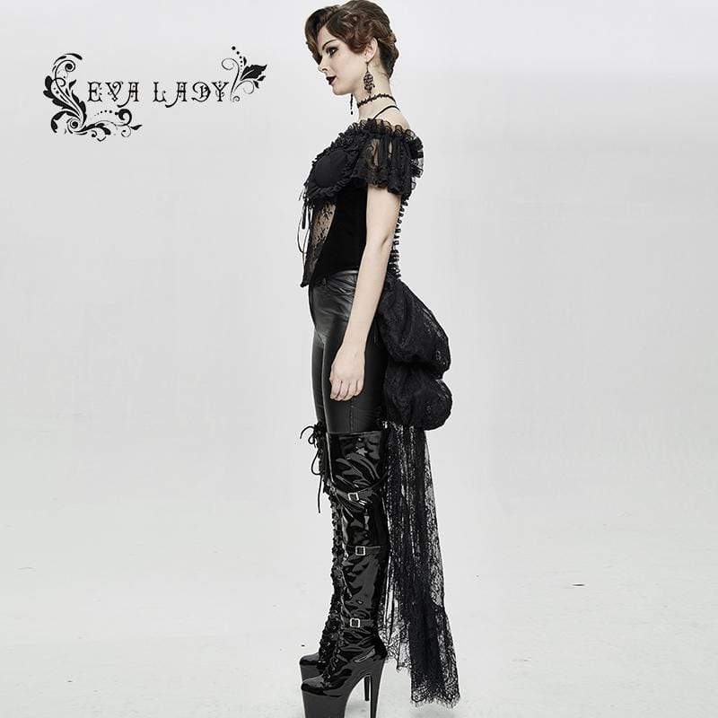EVA LADY Women's Gorgeous Sheer Floral Lace Ruffled Fitted Corsets With Detachable Hem