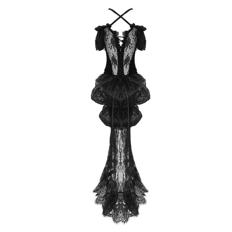 EVA LADY Women's Gorgeous Sheer Floral Lace Ruffled Fitted Corsets With Detachable Hem