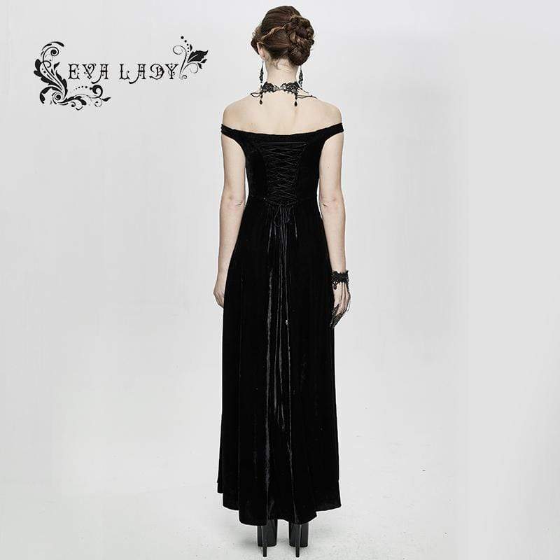 EVA LADY Women's Gorgeous Sleeveless Lace Embroidered Velvet Dresses Wedding Dress