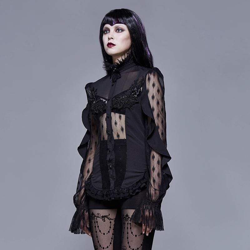 Women's Goth Floral Lace Sheer Shirt