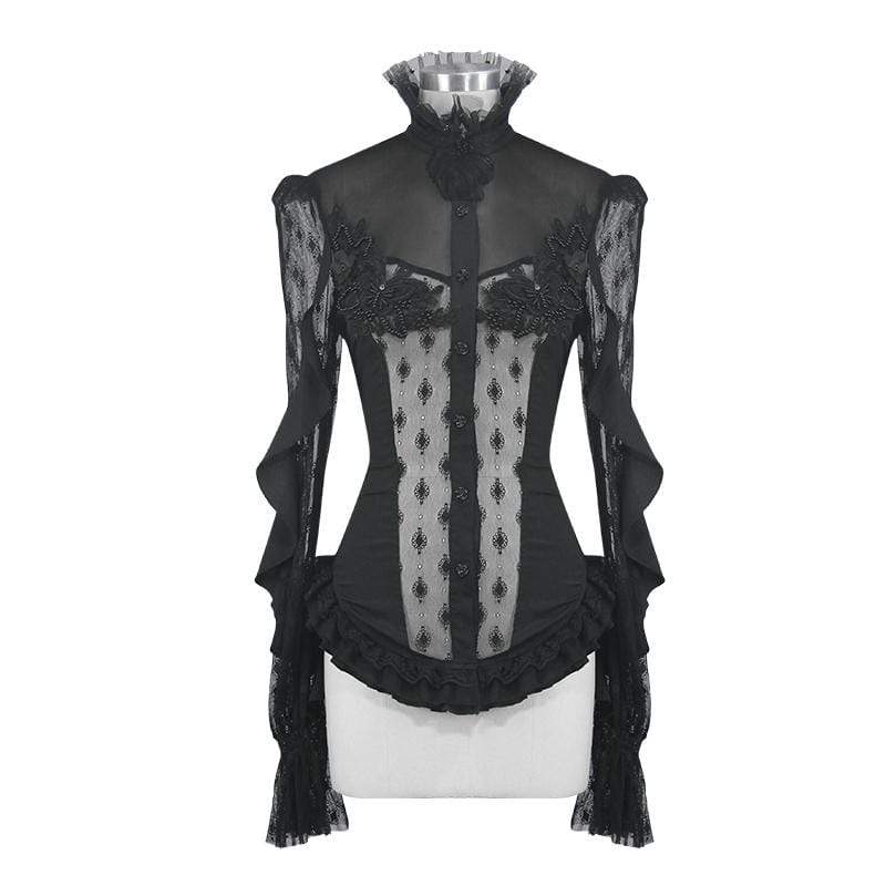 Women's Goth Floral Lace Sheer Shirt