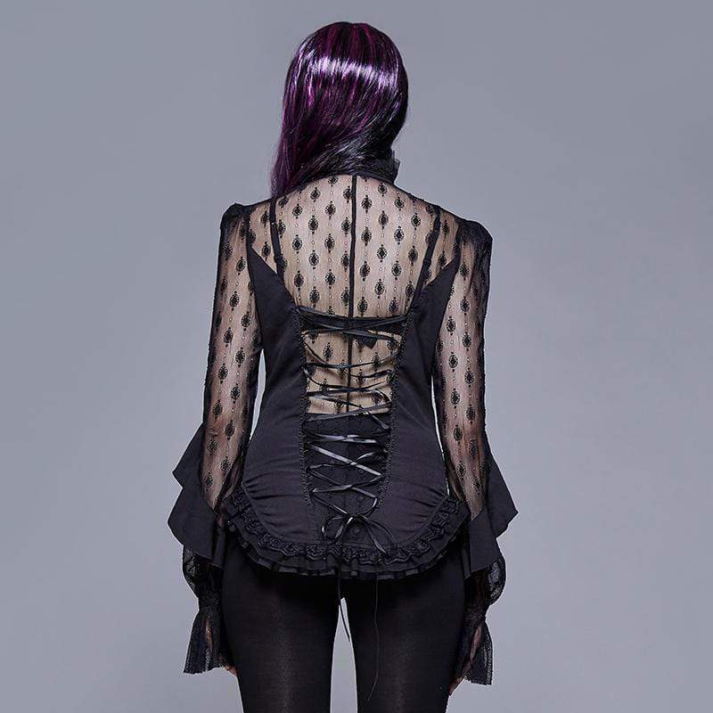 Women's Goth Floral Lace Sheer Shirt