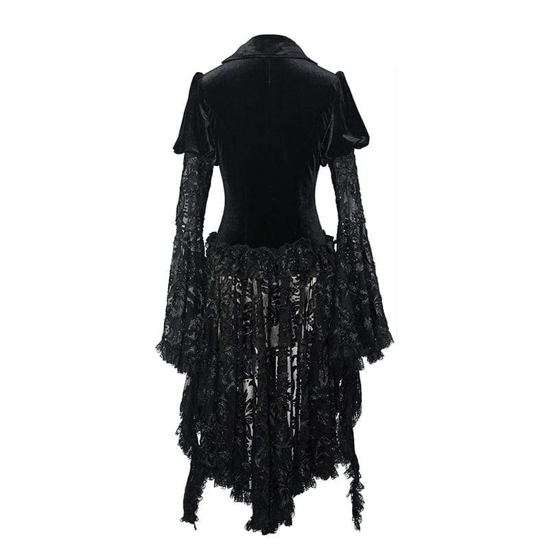 EVA LADY Women's Goth V-neck Lace Sleeved Velet Jacket