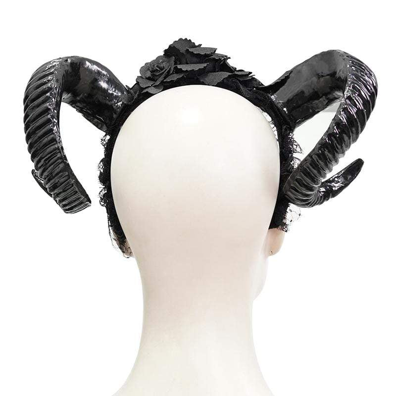 Women's Gothic Black Devil Horn and Roses Headwears